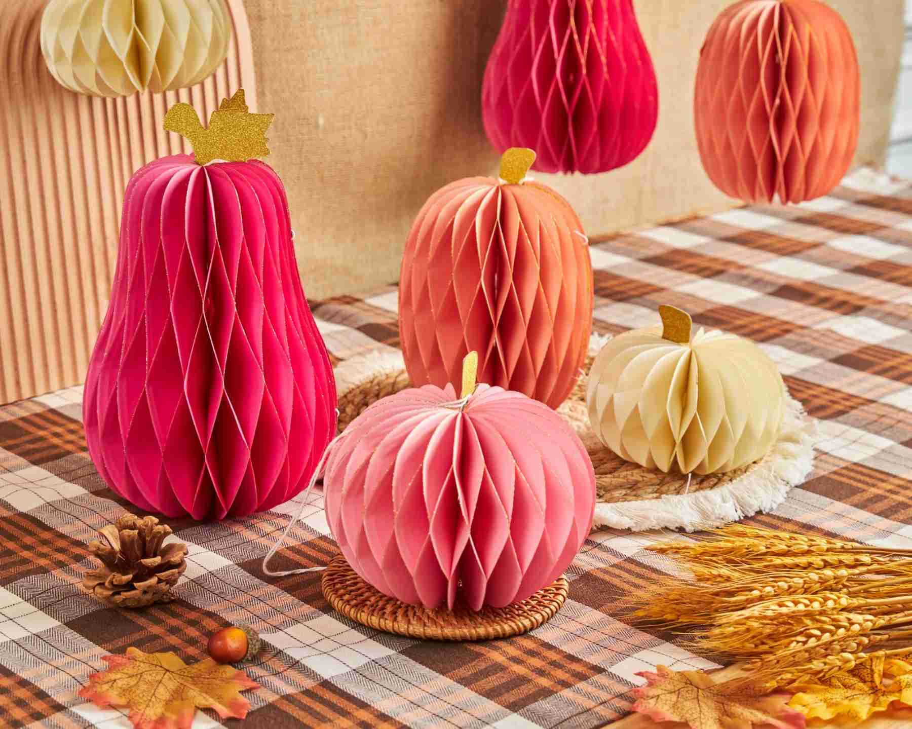 two toned paper honeycomb pumpkins pink