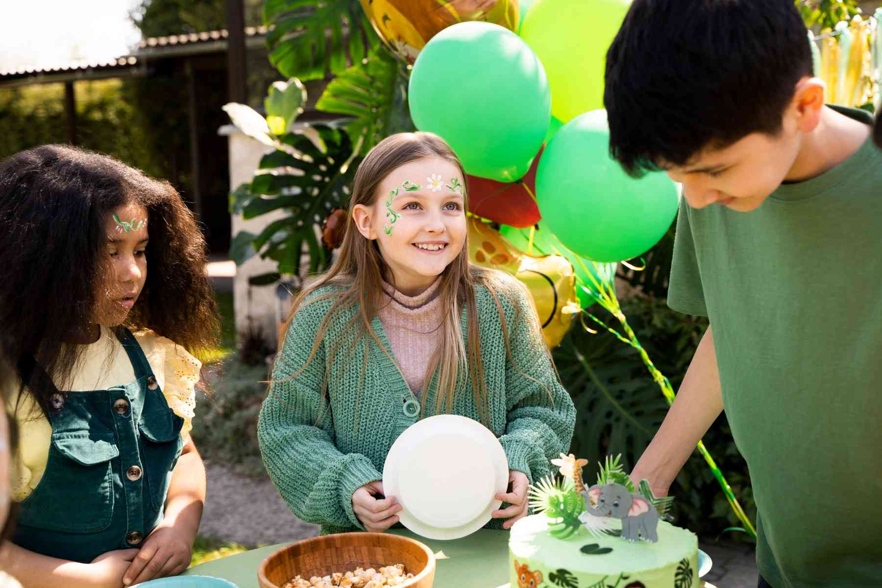 kids having fun jungle themed party decor