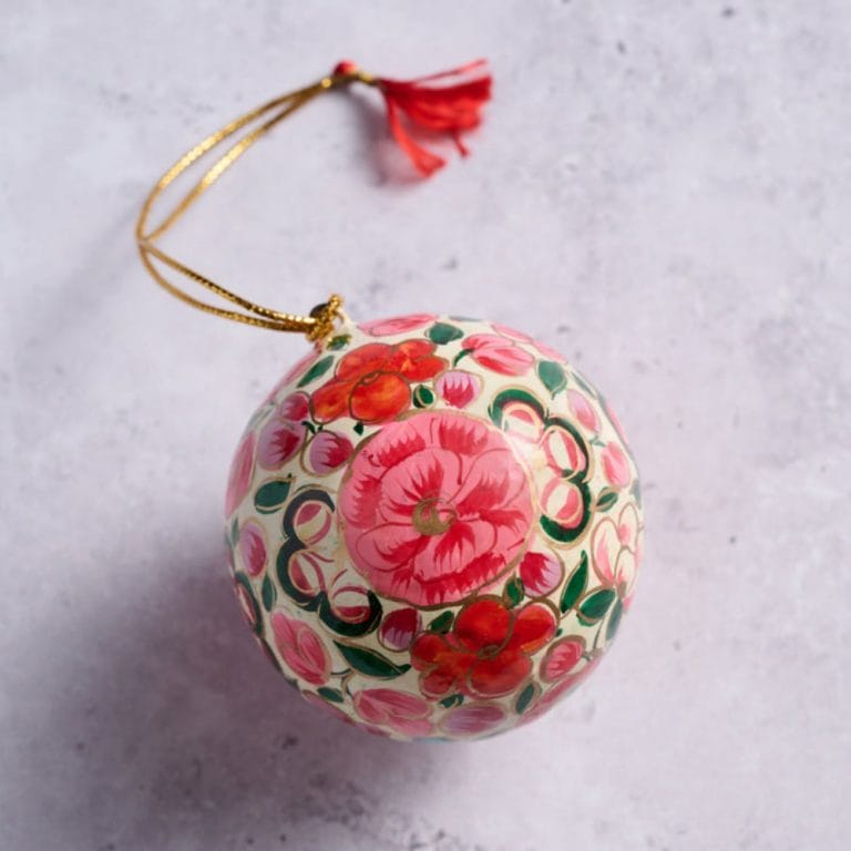 Painted Bright Florals Paper Mâché Ball Ornament -_ (2)