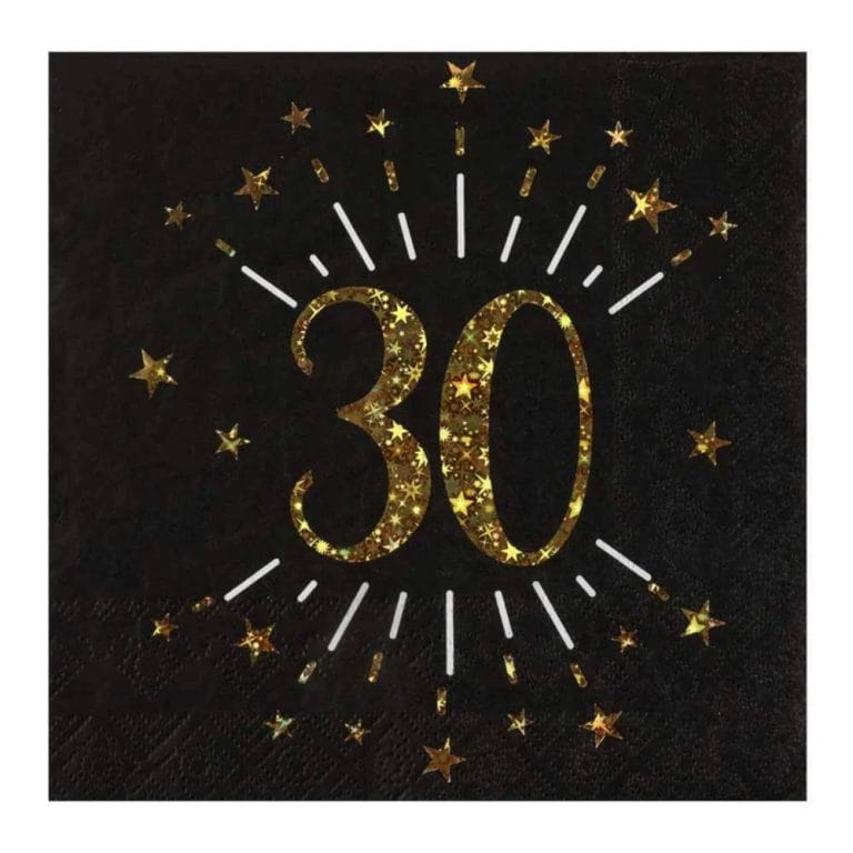 30th Birthday Black & Gold Sparkle Napkins (x10) (1)