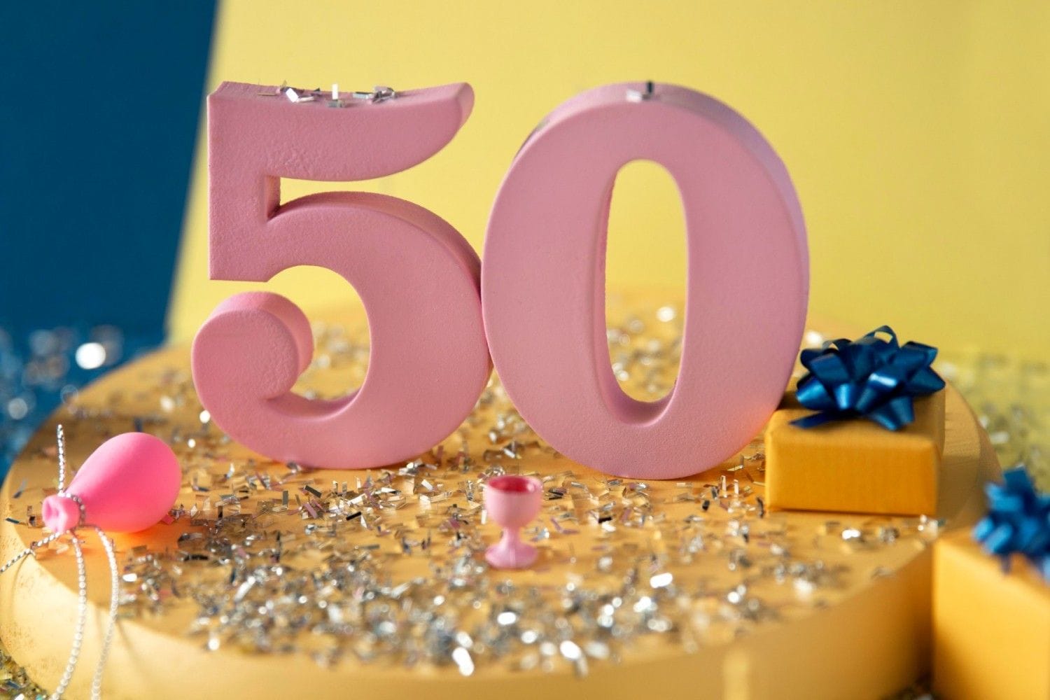 50th birthday arrangement with festive party decorations