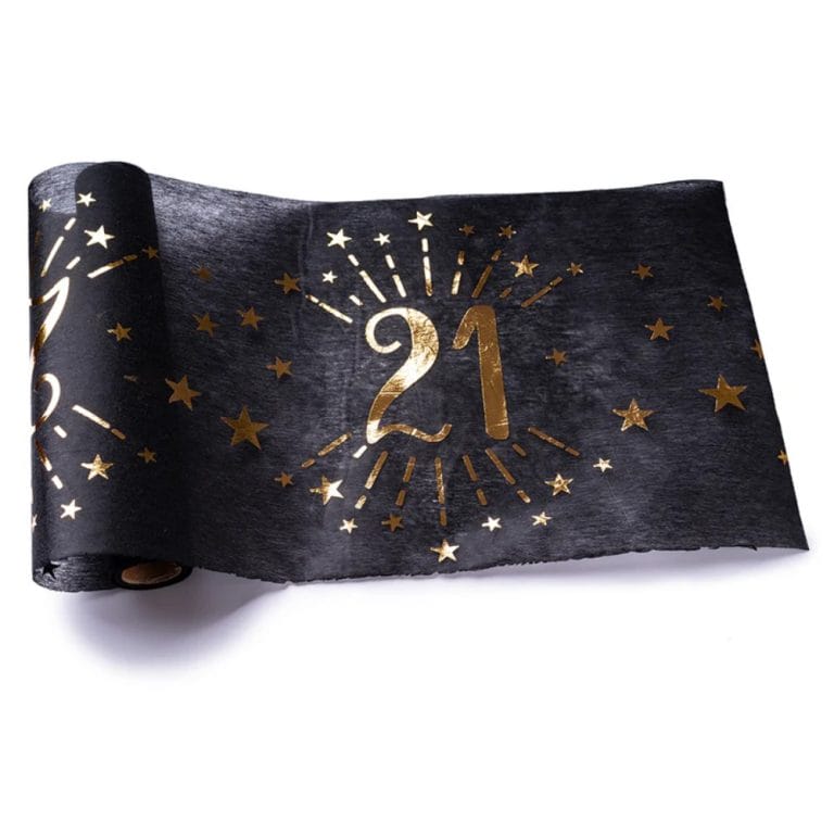 21st Birthday Black & Gold Sparkle Table Runner