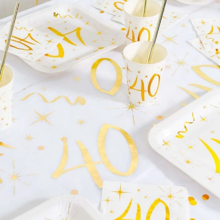 40th Birthday White & Gold Sparkle Table Runner (1)