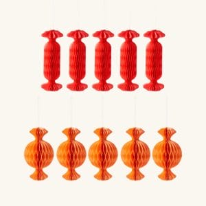 Candy Honeycomb Pompons Red & Orange Wholesale Paper Ornaments Bulk