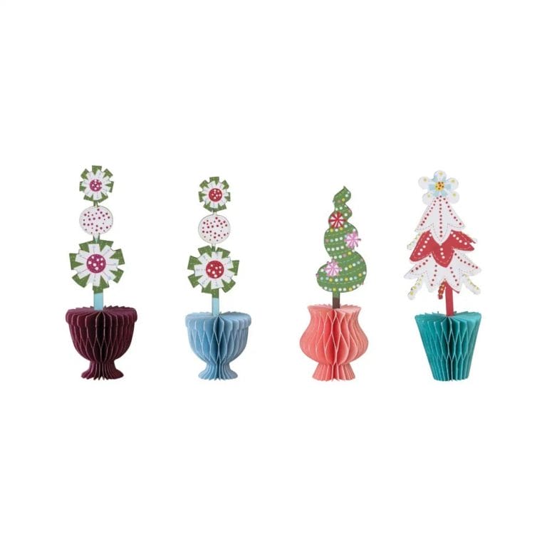 Hello Honey&#xAE; 6&#x22; Printed Paper Folding Honeycomb Topiary with Holiday Design Set (2)