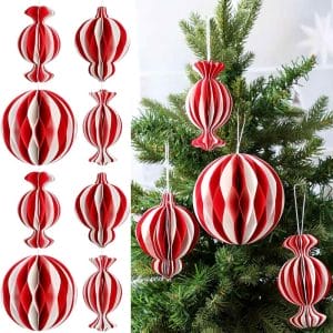 Bulk Paper Christmas Candy Honeycomb Craft Balls 12pcs Red White OEM Manufacturer