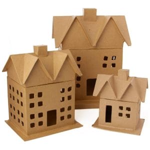 Factory Direct Paper Mache Colonial House Craft Pack of 3 DIY Wholesale Supplier