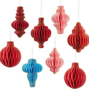 Custom Wholesale Christmas Paper Honeycomb Ornaments 8pcs Red Glitte Factory Direct