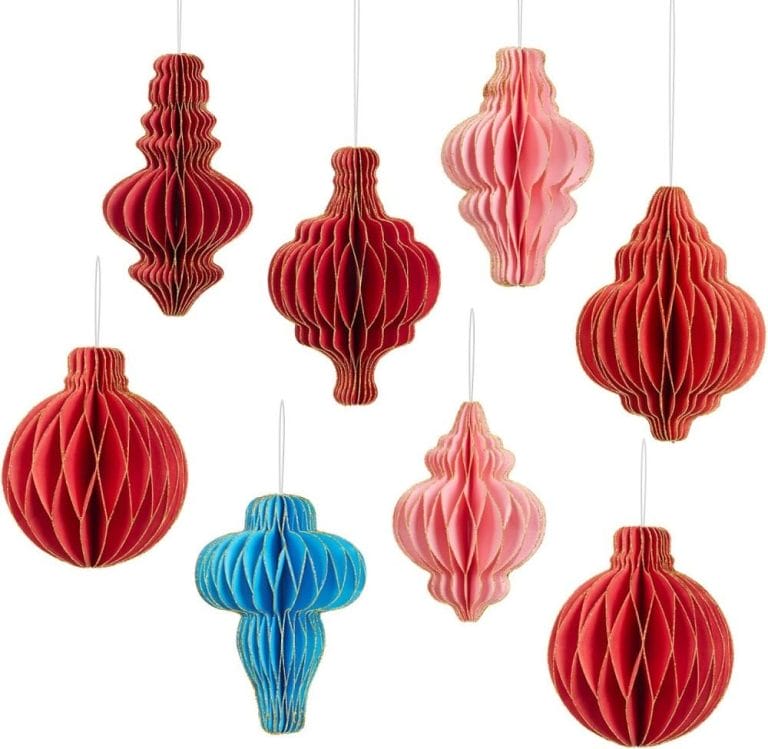 Christmas Paper Honeycomb Ornaments - 8 PCS Red Glitte Paper Hanging Ornaments Paper Christmas Tree Decorations Paper Honeybomb Ornaments for Holiday Christmas New Year Decor Red 8PCS (1)