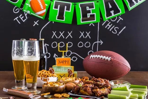 appetizers on the table for the football party