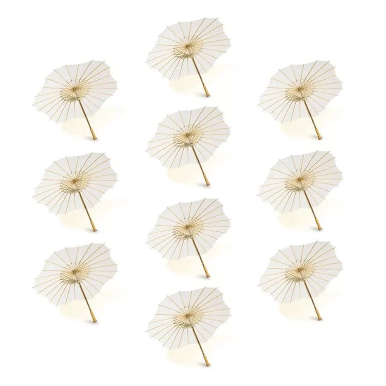 BULK PACK (10-Pack) 32_ White Paper Parasol Umbrella, Scallop Blossom Shaped with Elegant Handl (1)