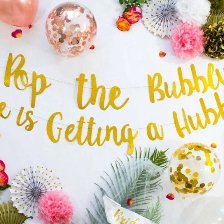 Main-01-Bachelorette Party Decorations _ Classy Bridal Shower Decoration Kit- Banner, Balloons, Mylar Balloon, Paper Pom Poms & Fans image 1