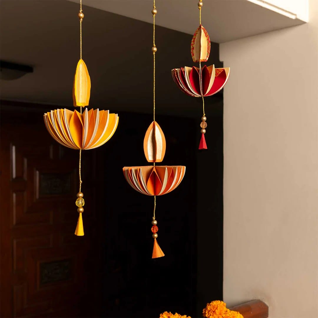 Handmade Honeycomb Diya Paper Hanging _ Set of 3