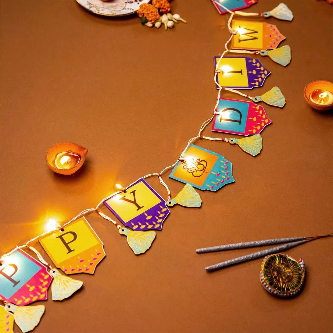 diwali party supplies - marigold paper garlands Festive Happy Diwali with Lights