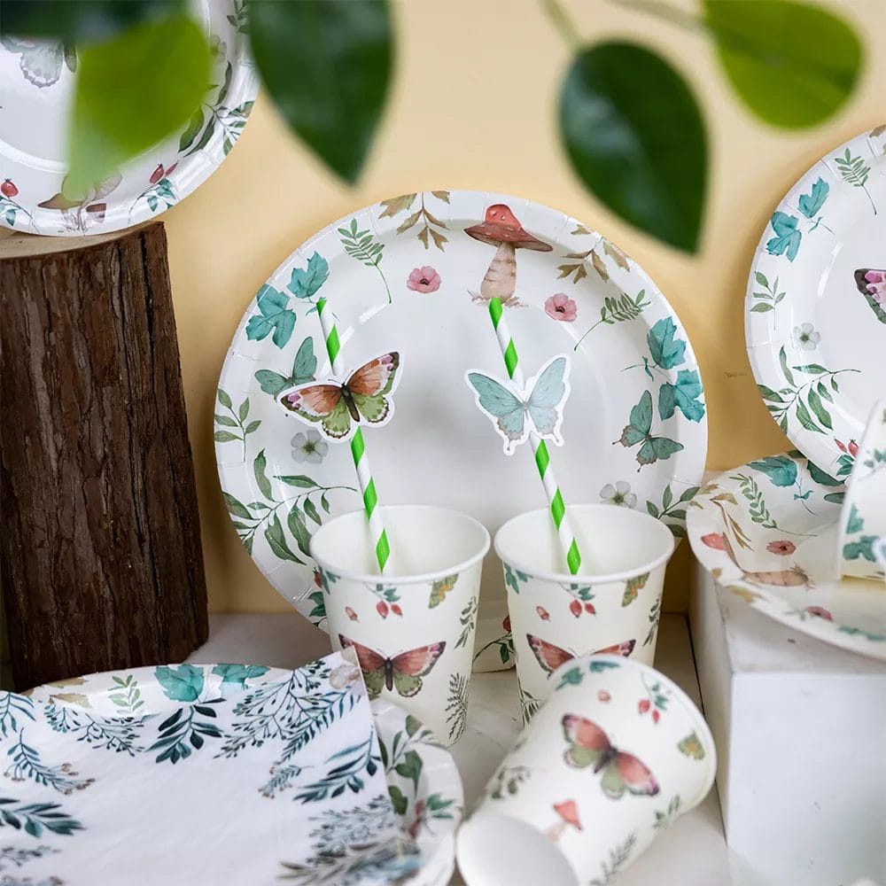 spring forest butterfly themed paper tableware