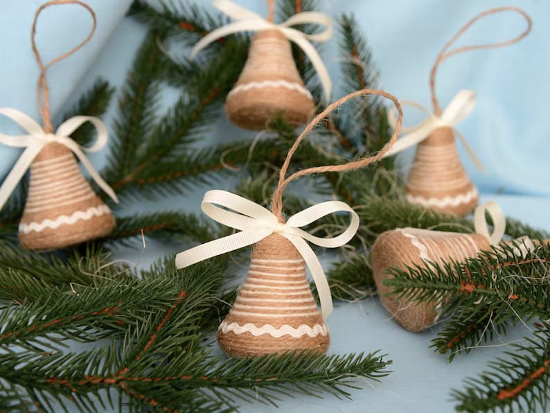 Trendy Unique Christmas Ornament — Rustic Burlap & Jute Bells