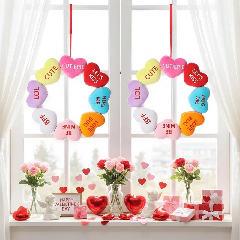 1 Pc Colorful Heart Designing Door Wreath For Couple And Newlyweds Home Entryway Decoration Valentine's Day Decoration (1)