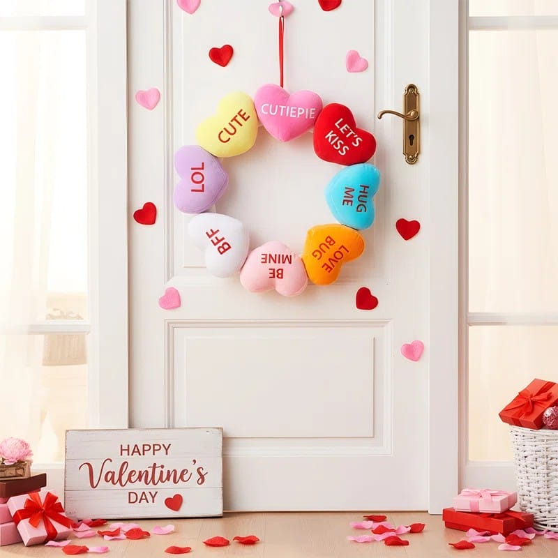 1 Pc Colorful Heart Designing Door Wreath For Couple And Newlyweds Home Entryway Decoration Valentine's Day Decoration (5)