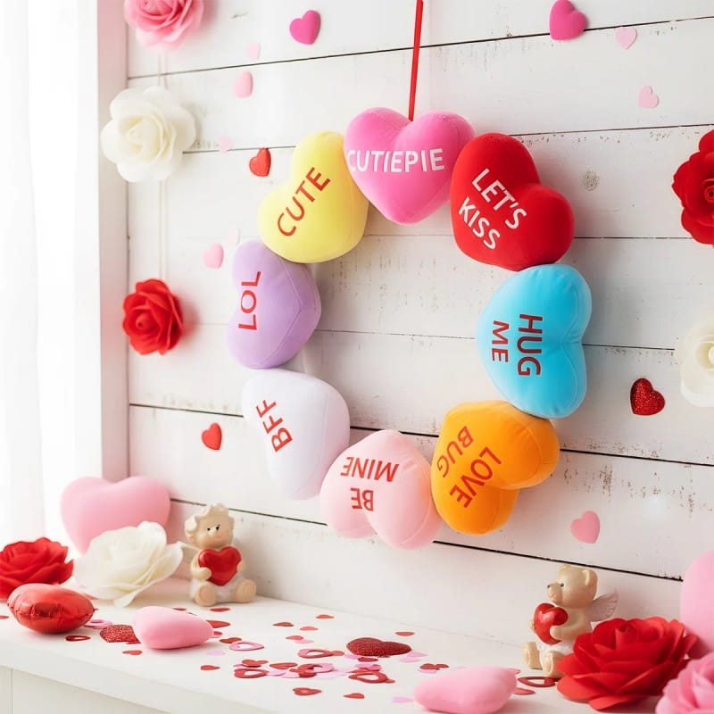 1 Pc Colorful Heart Designing Door Wreath For Couple And Newlyweds Home Entryway Decoration Valentine's Day Decorations