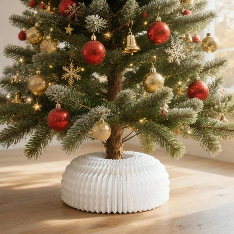 Honeycomb Foldable Paper Base Cover Christmas Basket Skirt White