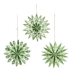 Custom Made Green Paper Snowflake Ornament Set With Good Product Quality