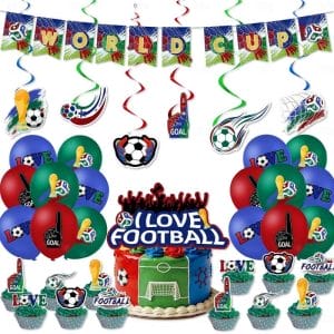 World Cup Soccer Party Decorations Kit, Football Themed Birthday Party Supplies with Banner, Balloons, Cake & Cupcake Toppers, Hanging Swirls for Boys, Kids Party 2026
