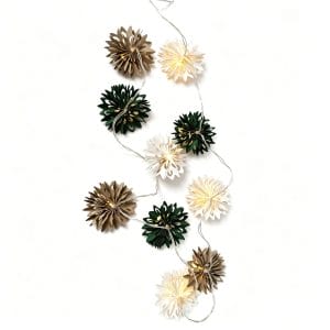 Neutral Origami Paper Flower LED String Lights | Bulk Rustic Holiday Garland Lights
