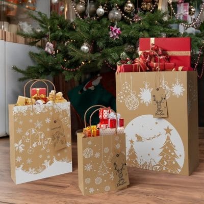 24PCS Presence Christmas Kraft Paper Gift Bag,There are Three Sizes Available