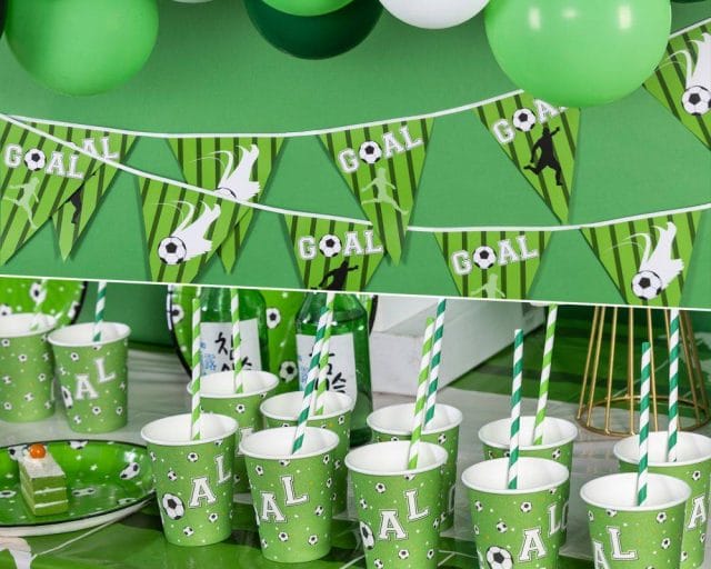 Soccer Decoration Party Supplies Set with balloons, tableware and banner