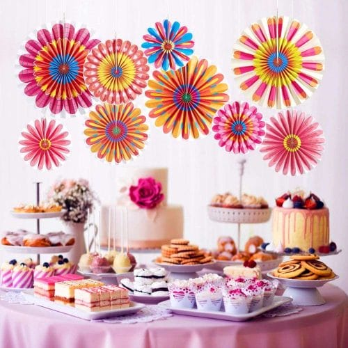 Spring Flower Colorful Paper Fans Decorations Floral Themed